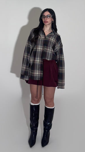 Burgundy mini balloon skirt w/ waist lace