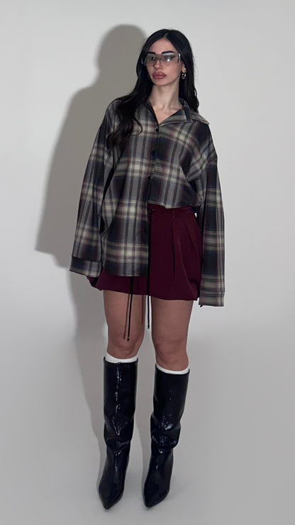 Burgundy mini balloon skirt w/ waist lace