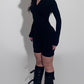 Short ribbed suit w/zipper