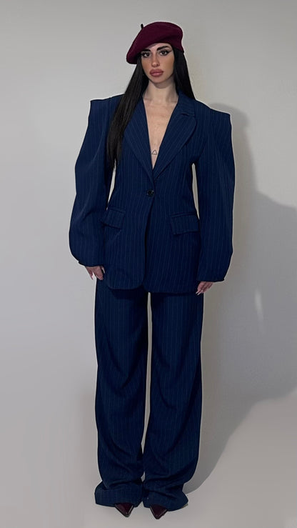 Tailleur gessato blu navy
