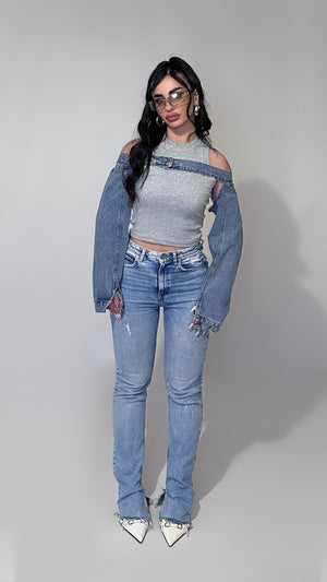 Denim open down
