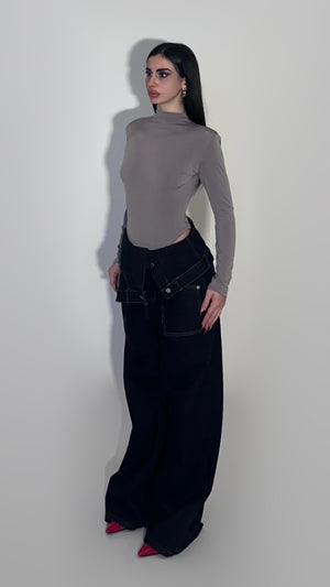 Wide leg dark denim