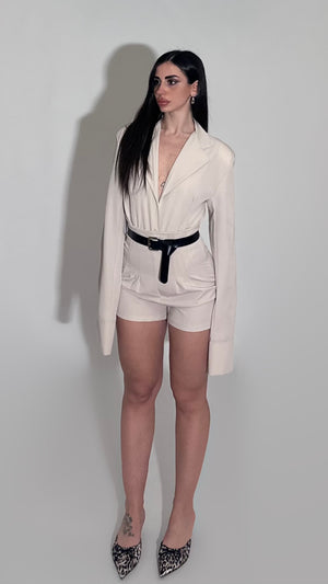 Cream body V-Neckline w/shorts